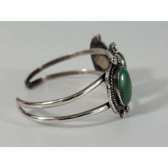 Vintage Navajo Sterling Silver & Green Turquoise Cuff Bracelet Signed 18g - Picture 10 of 16